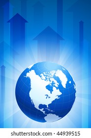 Globe on Blue Arrow Background Original Vector Illustration