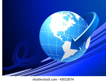 Globe on blue background with arrow Original Vector Illustration