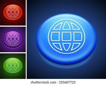 Globe on on Blue Round Buttons