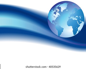 Globe on blue wave background. Vector illustration.