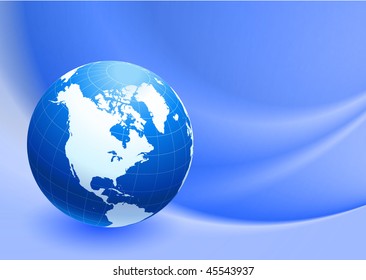 Globe on Blue Wave Background Original Vector Illustration