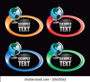 globe on colored swoosh banner