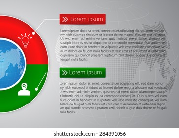 Globe on Colorful Half Circle & Globe Abstract Background, 2 Options, Financial and Business Infographic, Business Icon and Text Information Design. Vector Illustration.