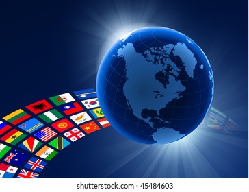 Globe on Eclipse Background with Flag Original Vector Illustration