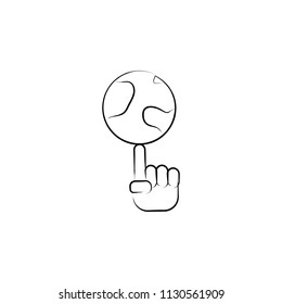 globe on the finger icon. Element of idea icon for mobile concept and web apps. Sketch style globe on the finger icon can be used for web and mobile. Premium icon on white background