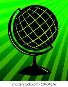 globe on a furniture stand In green background