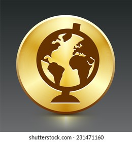 Globe on Gold Round Button