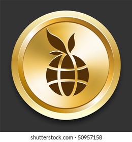 Globe on Golden Internet Button Original Illustration