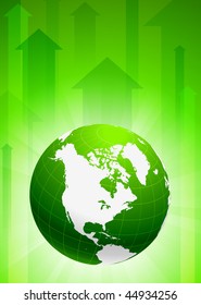 Globe on Green Arrow Background Original Vector Illustration