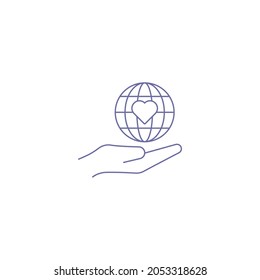 Globe on hand charity icon