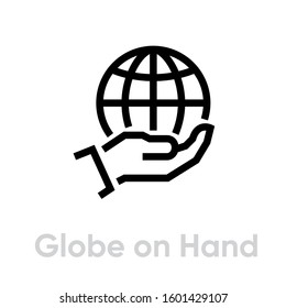 Globe on Hand icon. Editable stroke