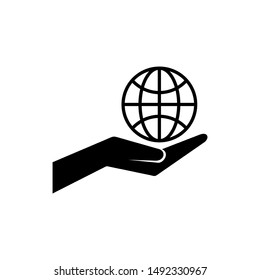 Globe on hand icon isolated on white background. Globe on hand icon simple sign. Globe on hand icon trendy and modern symbol for graphic and web design. hands holding globe earth web black icon.