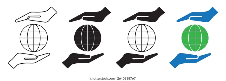 Globe on hand icon isolated on white background. Globe on hand icon simple sign. Globe on hand icon trendy and modern symbol for graphic and web design. hands holding globe earth web black icon. EPS10