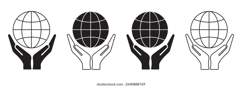Globe on hand icon isolated on white background. Globe on hand icon simple sign. Globe on hand icon trendy and modern symbol for graphic and web design. hands holding globe earth web black icon. EPS10