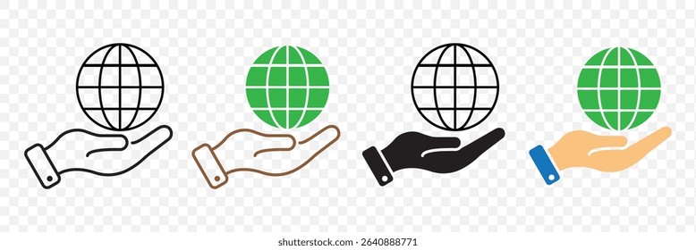 Globe on hand icon isolated on white background. Globe on hand icon simple sign. Globe on hand icon trendy and modern symbol for graphic and web design. hands holding globe earth web black icon. EPS10
