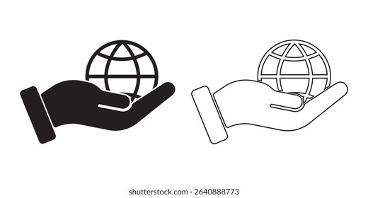 Globe on hand icon isolated on white background. Globe on hand icon simple sign. Globe on hand icon trendy and modern symbol for graphic and web design. hands holding globe earth web black icon. EPS10