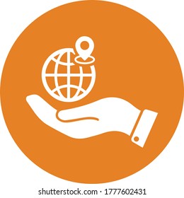 Globe auf der Hand / orangefarbene Farbe