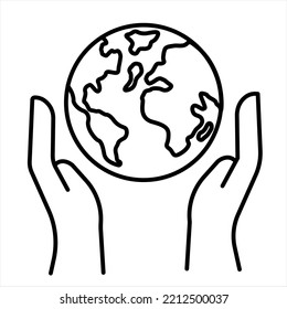 Globe on hand isolated on white background. The concept of protecting and caring for the planet.
