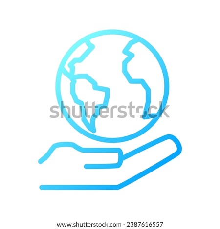 Globe on hand pixel perfect gradient linear vector icon. Holding world. Saving Earth. Environmental friendly. Thin line color symbol. Modern style pictogram. Vector isolated outline drawing