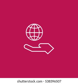 globe on hand, protect the Earth outline icon vector illustration sign symbol, can be used for web and mobile design