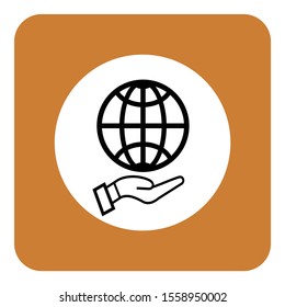 Globe on hand. Transportation and cargo concept. e-commerce symbols on the package.
hand and word icon vector.