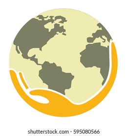 Globe on hand vector concept flat design