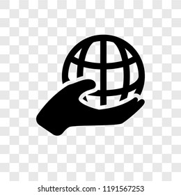 Globe on hand vector icon isolated on transparent background, Globe on hand transparency logo concept