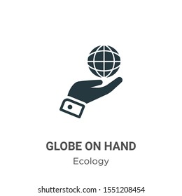 Globe on hand vector icon on white background. Flat vector globe on hand icon symbol sign from modern ecology collection for mobile concept and web apps design.