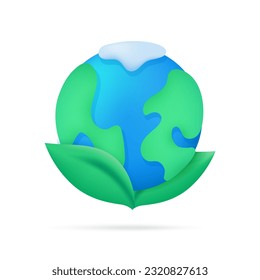 globe on leaf The concept of keeping the earth livable. 3d illustration.