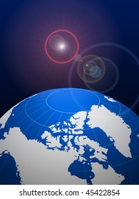 Globe on Lens Glare Background Original Vector Illustration EPS10