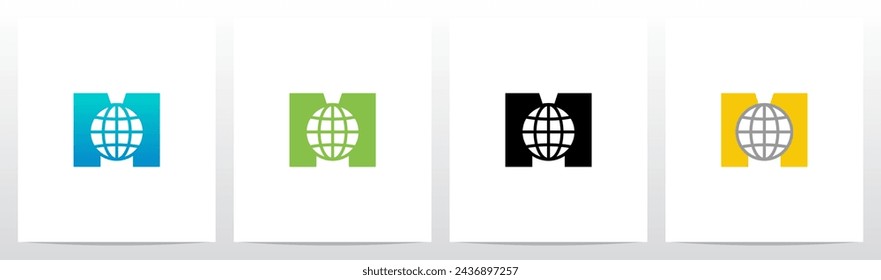 Globe On Letter Initial Logo Design M