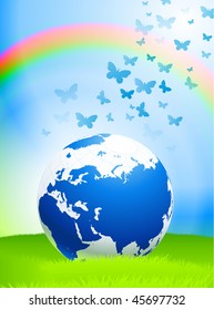 Globe on Nature Background Original Vector Illustración