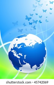 Globe on Nature Background Original Vector Illustración