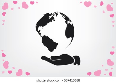 globe on palm icon vector illustration eps10. Isolated badge for website or app - stock infographics