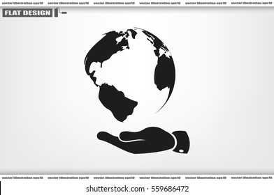 globe on palm icon vector illustration eps10. Isolated badge for website or app - stock infographics.