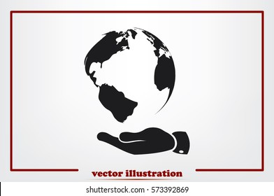 globe on palm icon vector illustration eps10. Isolated badge for website or app - stock infographics.
