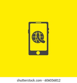 Globe on phone icon simple internet sign vector illustration