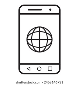 globe on phone screen, vector icon