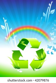 Globe on Rainbow Environmental Conservation Background 	
