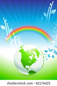 Globe on Rainbow Environmental Conservation Background