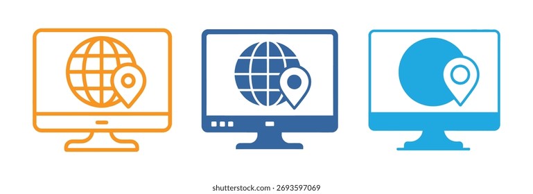 Globe on screen of computer, icon flat style in trendy design isolated. Vector illustration color editable isolated on blank background. Eps 10