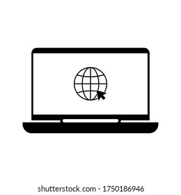 Globo en pantalla de icono de portátil estilo plano en diseño de moda aislado. ilustración vectorial. modificable por color