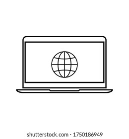 Globo en pantalla de icono de portátil estilo plano en diseño de moda aislado. ilustración vectorial. modificable por color