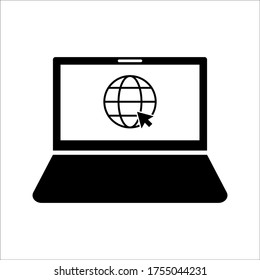 Globe on screen del icono del portátil estilo plano en el diseño de moda aislado en fondo blanco
