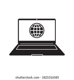Globo en pantalla de icono de portátil estilo plano en diseño de moda aislado. ilustración vectorial