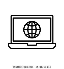 Globe on screen of laptop icon flat style in trendy design isolated on white background.
high quality black style vector icons
