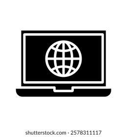 Globe on screen of laptop icon flat style in trendy design isolated on white background.
high quality black style vector icons