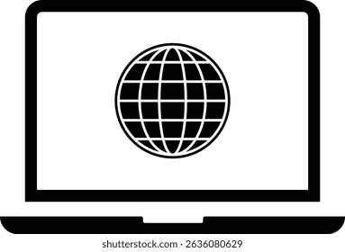 Globe on screen of laptop icon. logo isolated sign symbol, high quality black style vector icons, laptop with a globe icon on the screen