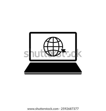 Globe on screen of laptop, icon flat style in trendy design isolated. Vector illustration color editable isolated on blank background. Eps 10.