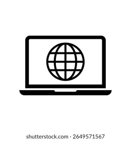 Globe on screen of laptop vector icon and symbol design